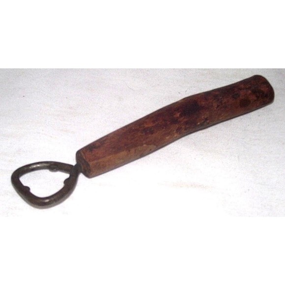 Vintage Bottle Jar Opener Wood Handle Metal Hand Carved Bar Kitchen Tool Old - Picture 3 of 7